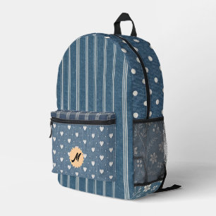 Vintage-Denim-Druck Karierter Blumen-Patchwork Bedruckter Rucksack
