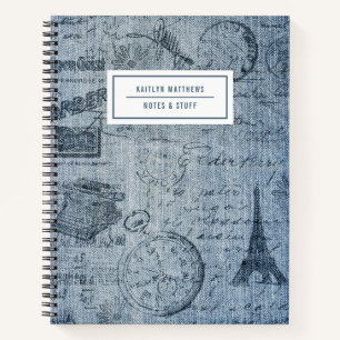 Vintage-Denim-Eiffelturm-Name-Notizbuch Notizblock