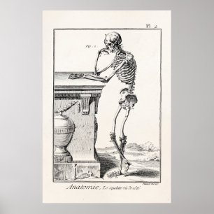 Vintage denkende menschliche Skeleton medizinische Poster