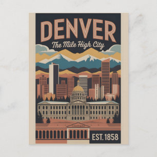 Vintage-Denver-Colorado-Retro-Reiseplakat-Illustra Feiertagspostkarte