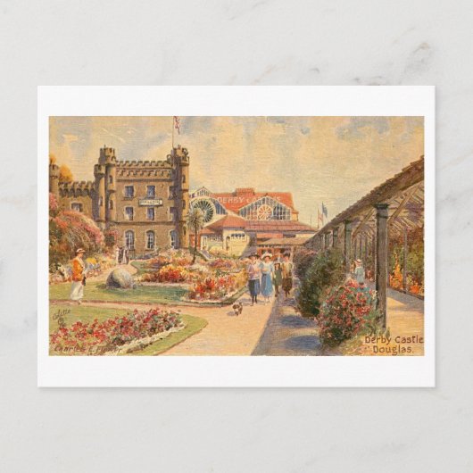 Vintage Derby Castle in Douglas Postkarte (Vorderseite)