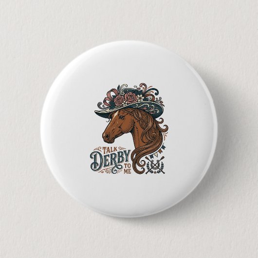 Vintage Derby Pferd Blumenhut Hemd Design_1 Button (Vorderseite)