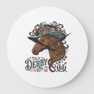 Vintage Derby Pferd Blumenhut Hemd Design_1 Große Wanduhr