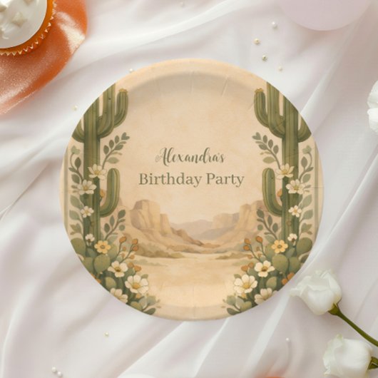 Vintage Desert Botanicals Birthday Pappteller