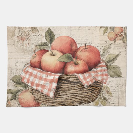 Vintage design Apple basket Geschirrtuch (Horizontal)