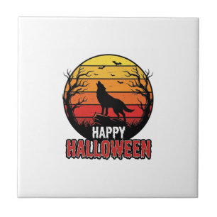 Vintage-Design eines heulenden Wolfes zum Happy Ha Fliese