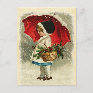 Vintage Design Mädchen mit Weihnachtsumhang Feiertagspostkarte