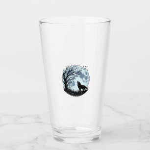Vintage-Design mit heulendem Wolf und Mondbaum-Sil Glas