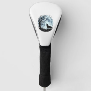 Vintage-Design mit heulendem Wolf und Mondbaum-Sil Golf Headcover