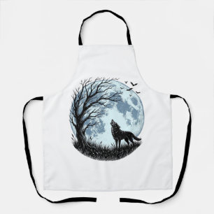 Vintage-Design mit heulendem Wolf und Mondbaum-Sil Schürze