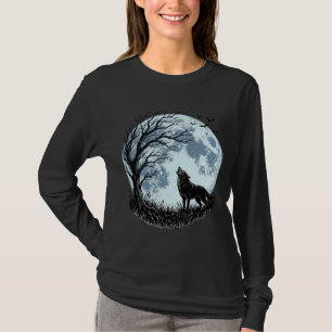 Vintage-Design mit heulendem Wolf und Mondbaum-Sil T-Shirt