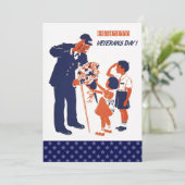 Vintage Design Veteranen Tagesflachkarten Dankeskarte (Stehend Vorderseite)