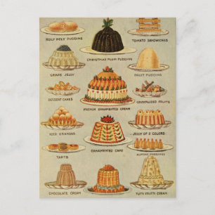 Vintage Dessert Snack Illustration Postkarte