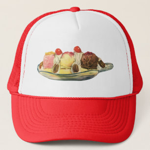 Vintage Desserts, Kirschen aus Bananengeflecht Truckerkappe