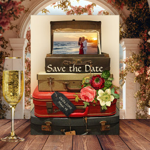 Vintage Destination Save the Date Postkarte