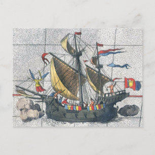Vintage-Detail-Ortelius-Karte Magellan-Schiff Vict Postkarte