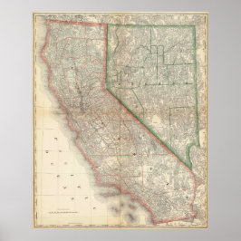 Vintage Detailed California and Nevada Poster