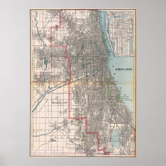 Vintage Detailed Chicago Map Poster 1895 (Vorne)
