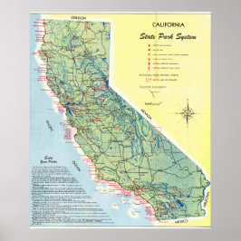 Vintage Detailed Map of California 1951 Poster