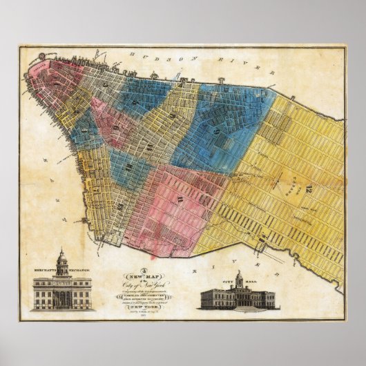 Vintage Detailed New York Map Poster (Vorne)