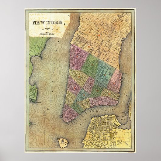 Vintage Detailed New York Map Poster 1838 (Vorne)