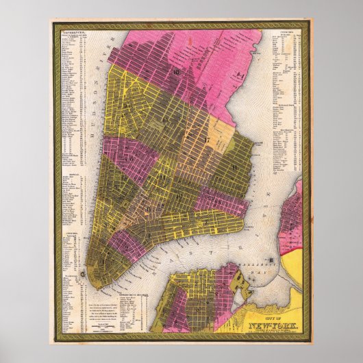 Vintage Detailed New York Map Poster 1847 (Vorne)