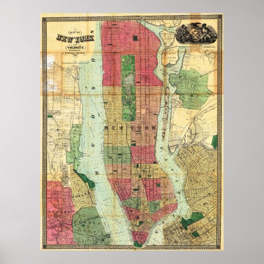 Vintage Detailed New York Map Poster 1863 (Vorne)