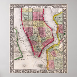 Vintage Detailed New York Map Poster 1865