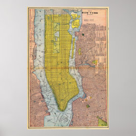 Vintage Detailed New York Map Poster 1892