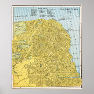 Vintage detaillierte goldene San Francisco Karte 1 Poster