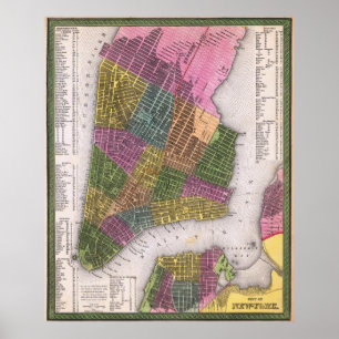Vintage detaillierte New York-Karte Poster 1854