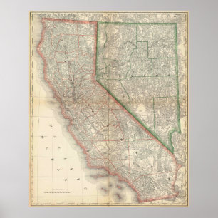 Vintage detailliertes Kalifornien und Nevada Plaka Poster