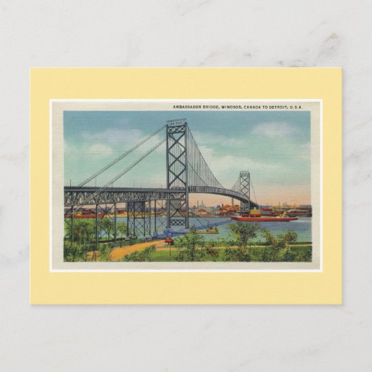 Vintage Detroit Botschafter, Bridge Windsor Kanada Postkarte (Vorderseite)