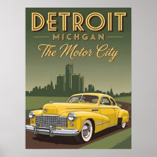Vintage Detroit Michigan die Motor City Poster