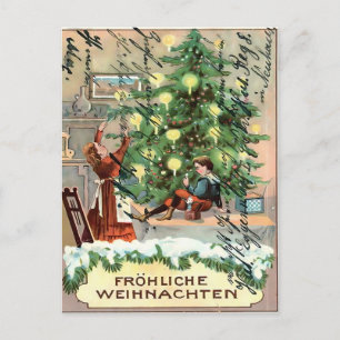 Vintage Deutsche Drei Engel & Blaue Vergissmeinnic Postkarte