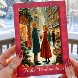 Vintage Deutsche Weihnachtsmarkt Karte Paar