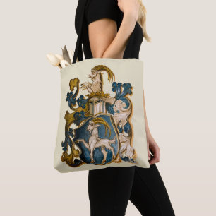 Vintage deutsches Blau- und Gold-Steinbock-Wappen Tasche