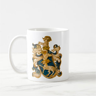Vintage deutsches Blau- und Gold-Widder-Wappen Kaffeetasse
