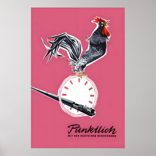Vintage Deutsches Eisenbahnplakat Pünktlich mit de Poster