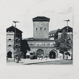 Vintage Deutschland, Bahnhof und Straßenbahn, 1950 Postkarte