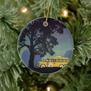 Vintage Deutschland, Gelber Bus bei Nacht, Reise K Keramikornament