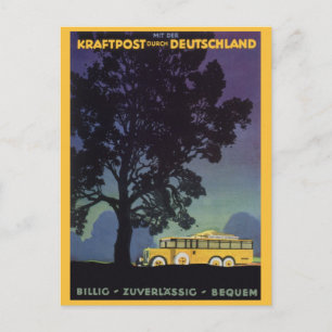 Vintage Deutschland, gelber Bus in der Nacht, Reis Postkarte