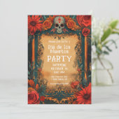 💀 🎉 Vintage Día de Muertos Party Einladung (Stehend Vorderseite)