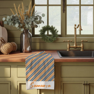 Vintage diagonale geometrisch orange-graue Bezeich Geschirrtuch