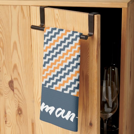 Vintage diagonale geometrisch orange-graue Bezeich Geschirrtuch (Drittel gefaltet)