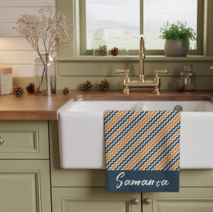 Vintage diagonales geometrisches orange-graues Nam Geschirrtuch