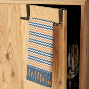 Vintage diagonales geometrisches orange-graues Nam Geschirrtuch