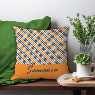 Vintage diagonales geometrisches orange-graues Nam Kissen