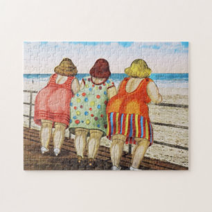 Vintage dicke Mädchen mit großem Po am Strand Puzzle