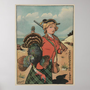 Vintage die Erntedank-Türkei-Jagd (1904) Poster